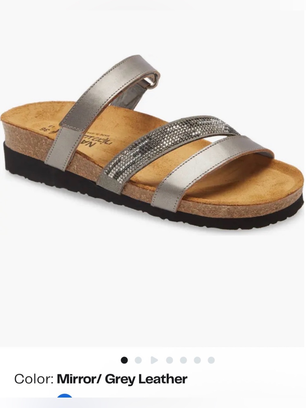 NAOT Columbus Slide Sandal Sz. 40 (9-9.5) Mirror/ Gray Leather shock Absorbing